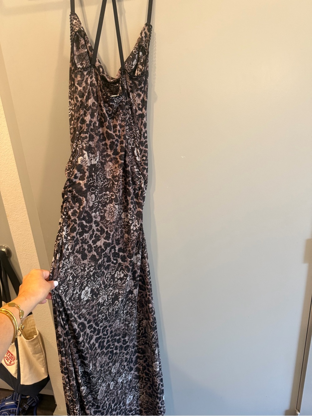Free People Leopard-Print Slip Maxi Dress in Brown and Black